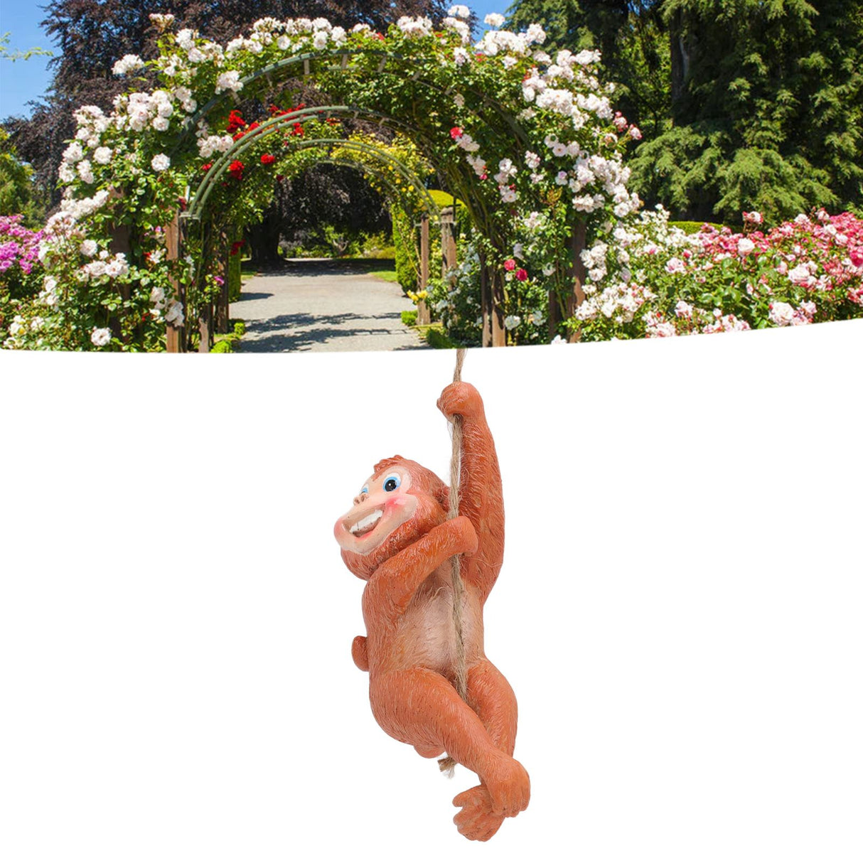 Swing Monkey Statue Ornament Resin Hand Painted Vivid Animal Sculpture Pendant for Garden