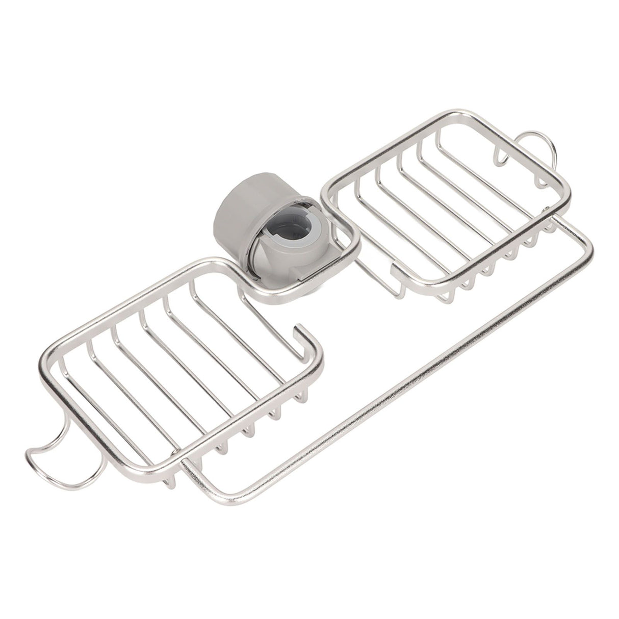 Faucet Storage Shelf Aluminum Plastic Two Containers with Towel Rod for Sponge Rag Kitchen Bathroom Silver