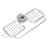 Faucet Storage Shelf Aluminum Plastic Two Containers with Towel Rod for Sponge Rag Kitchen Bathroom Silver