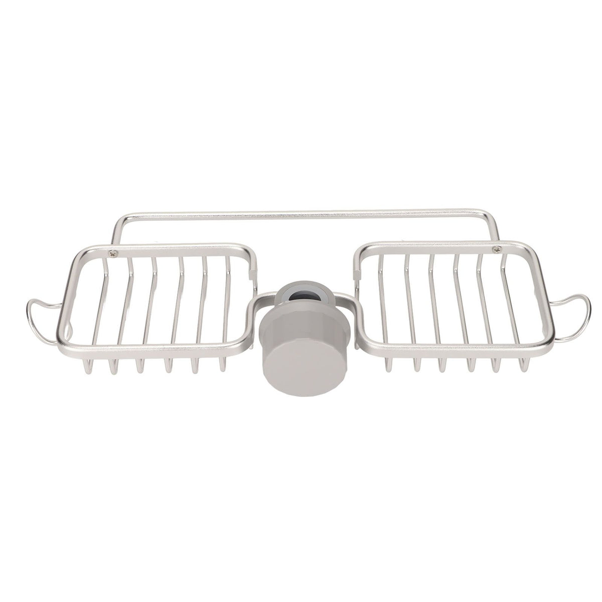 Faucet Storage Shelf Aluminum Plastic Two Containers with Towel Rod for Sponge Rag Kitchen Bathroom Silver