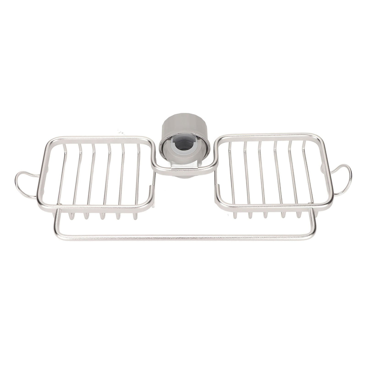 Faucet Storage Shelf Aluminum Plastic Two Containers with Towel Rod for Sponge Rag Kitchen Bathroom Silver