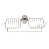 Faucet Storage Shelf Aluminum Plastic Two Containers with Towel Rod for Sponge Rag Kitchen Bathroom Silver