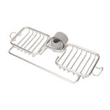 Faucet Storage Shelf Aluminum Plastic Two Containers with Towel Rod for Sponge Rag Kitchen Bathroom Silver