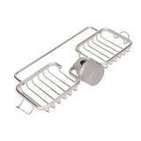Faucet Storage Shelf Aluminum Plastic Two Containers with Towel Rod for Sponge Rag Kitchen Bathroom Silver - Rear View