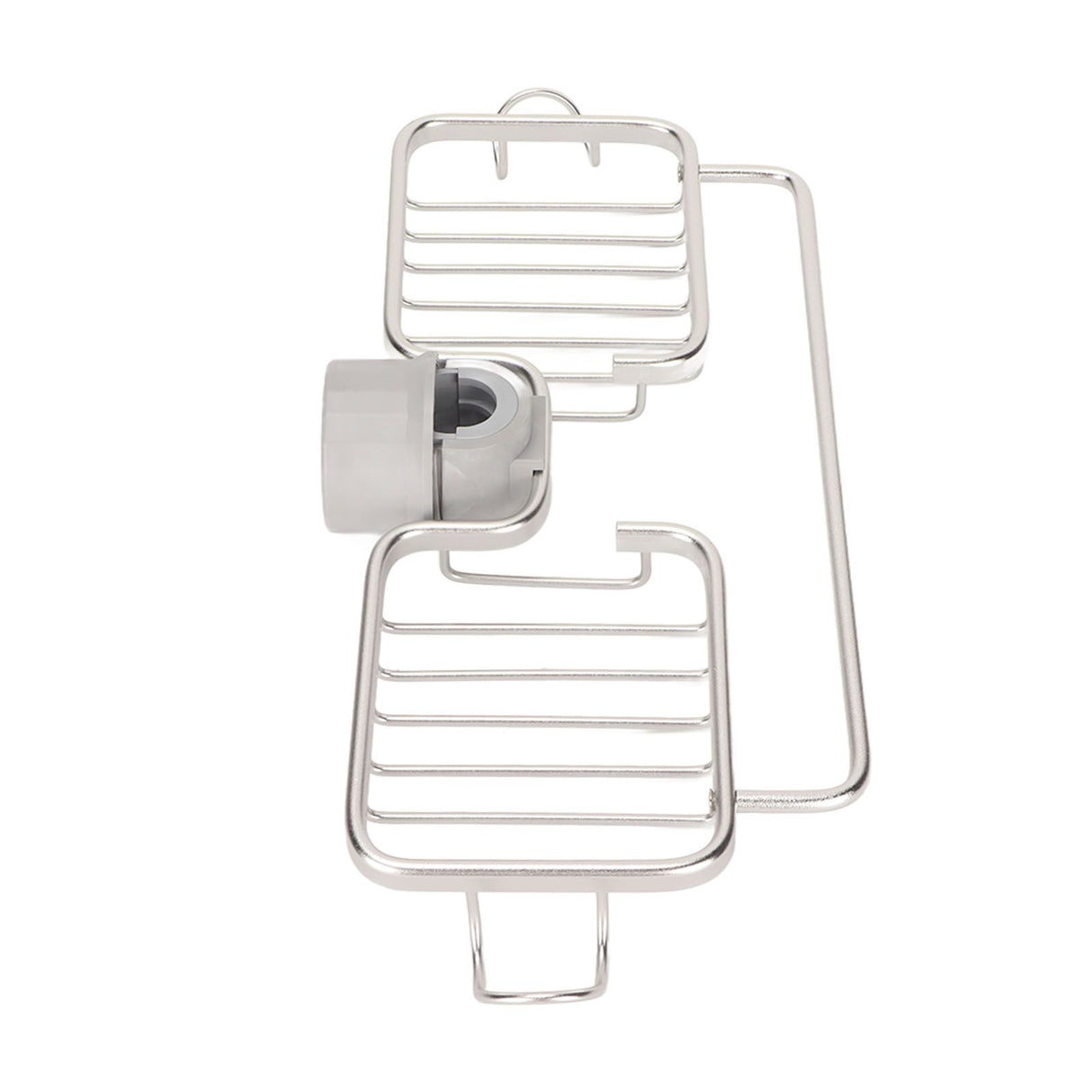 Faucet Storage Shelf Aluminum Plastic Two Containers with Towel Rod for Sponge Rag Kitchen Bathroom Silver