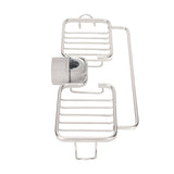 Faucet Storage Shelf Aluminum Plastic Two Containers with Towel Rod for Sponge Rag Kitchen Bathroom Silver