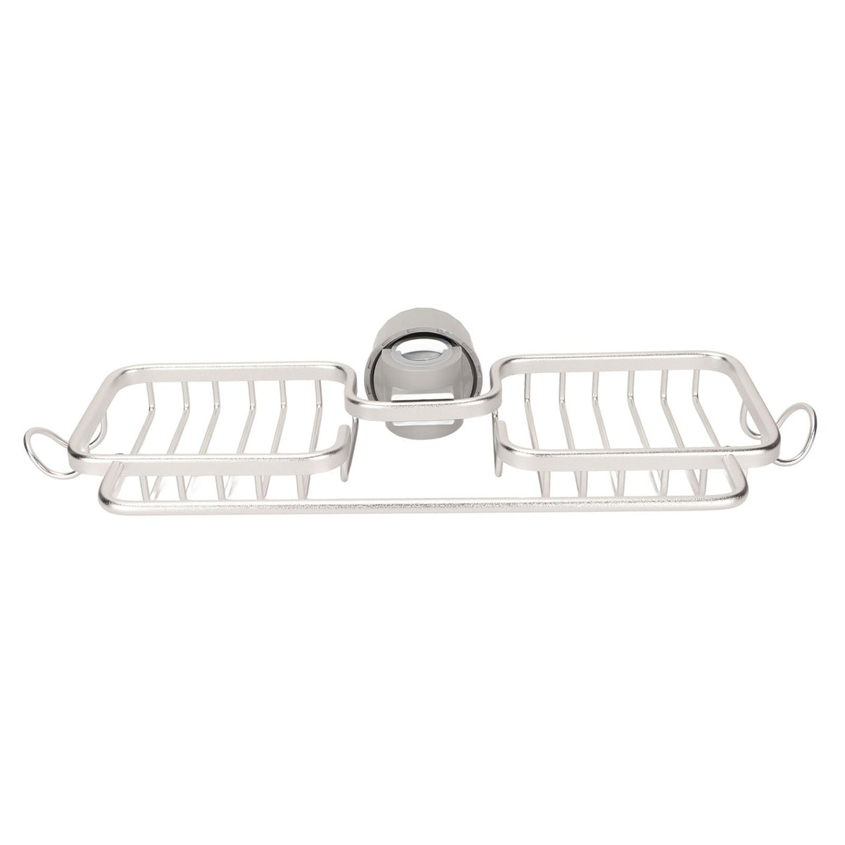 Faucet Storage Shelf Aluminum Plastic Two Containers with Towel Rod for Sponge Rag Kitchen Bathroom Silver