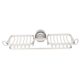 Faucet Storage Shelf Aluminum Plastic Two Containers with Towel Rod for Sponge Rag Kitchen Bathroom Silver