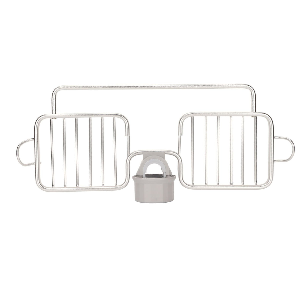 Faucet Storage Shelf Aluminum Plastic Two Containers with Towel Rod for Sponge Rag Kitchen Bathroom Silver