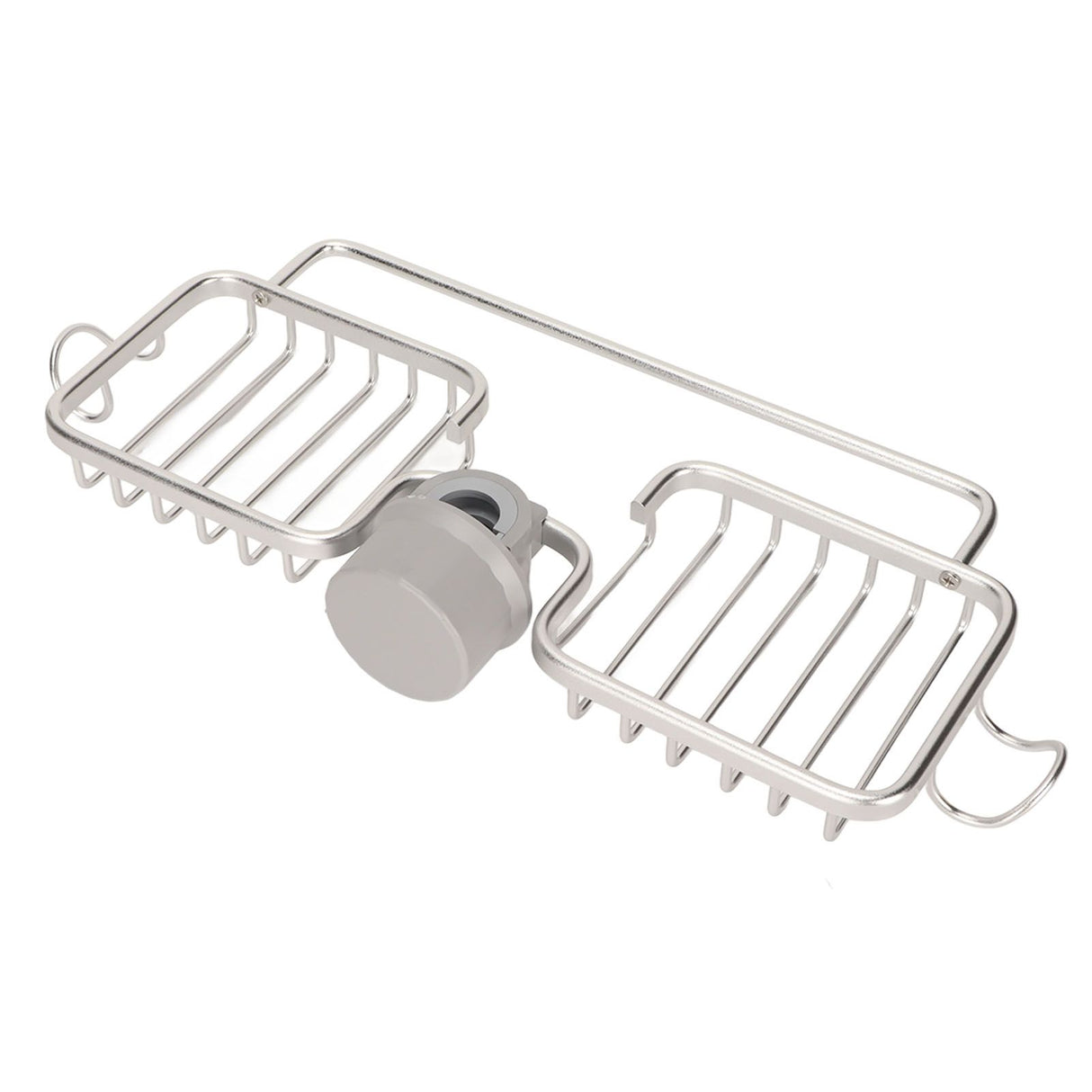 Faucet Storage Shelf Aluminum Plastic Two Containers with Towel Rod for Sponge Rag Kitchen Bathroom Silver