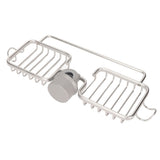 Faucet Storage Shelf Aluminum Plastic Two Containers with Towel Rod for Sponge Rag Kitchen Bathroom Silver