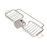 Faucet Storage Shelf Aluminum Plastic Two Containers with Towel Rod for Sponge Rag Kitchen Bathroom Silver - Extra Image