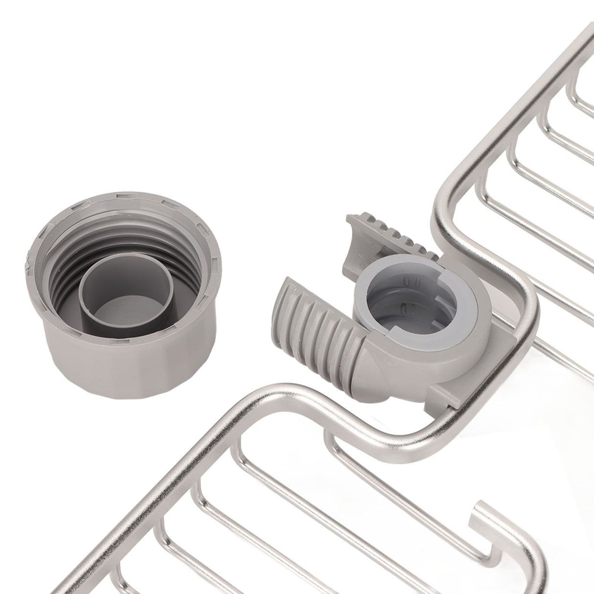 Faucet Storage Shelf Aluminum Plastic Two Containers with Towel Rod for Sponge Rag Kitchen Bathroom Silver