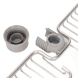 Faucet Storage Shelf Aluminum Plastic Two Containers with Towel Rod for Sponge Rag Kitchen Bathroom Silver - Extra Image