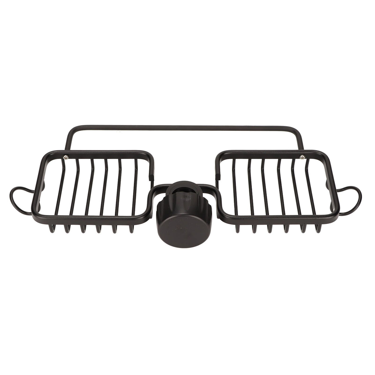 Faucet Storage Shelf Aluminum Plastic Two Containers with Towel Rod for Sponge Rag Kitchen Bathroom Black