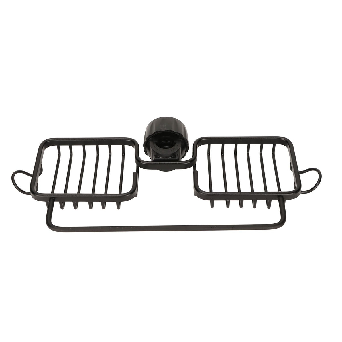 Faucet Storage Shelf Aluminum Plastic Two Containers with Towel Rod for Sponge Rag Kitchen Bathroom Black