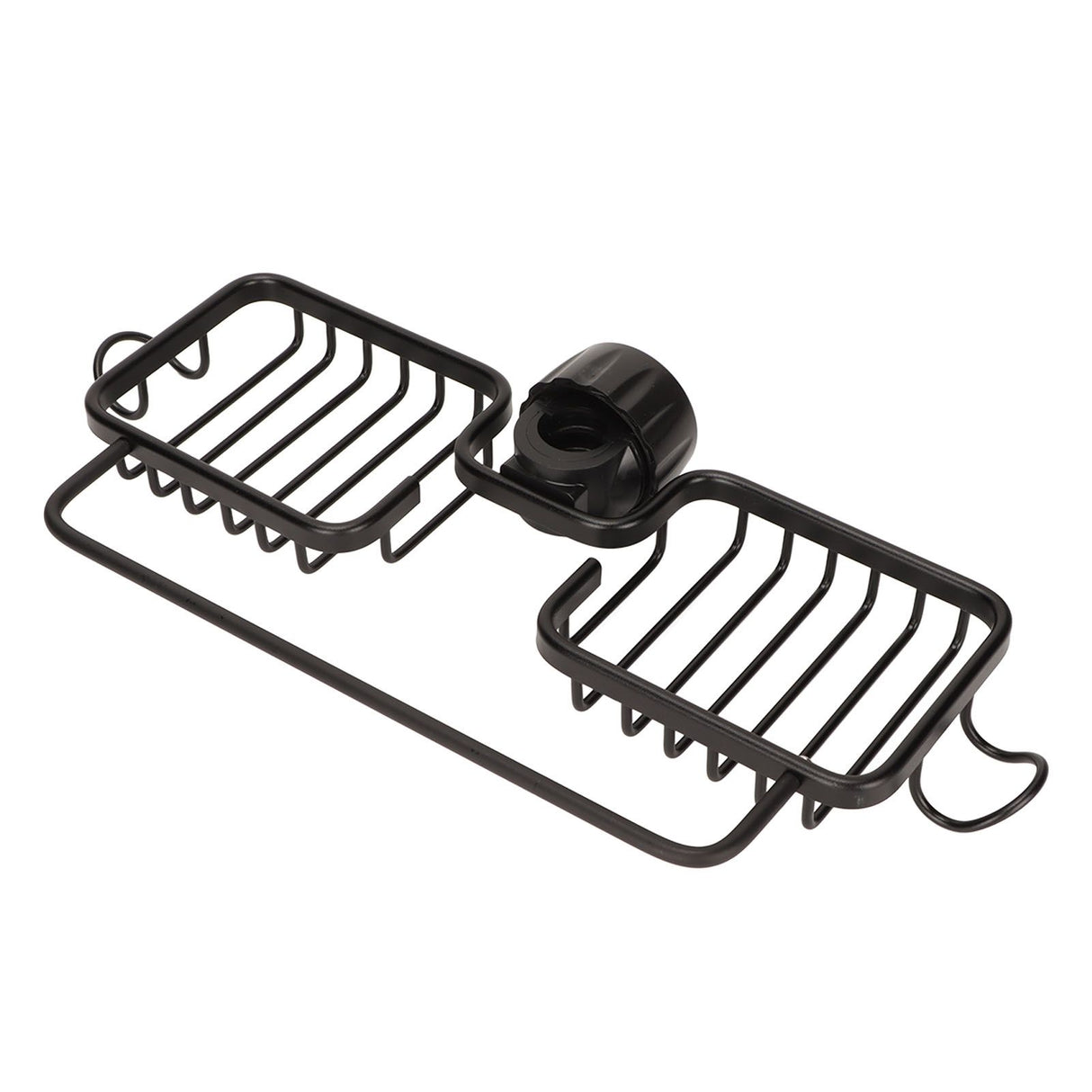 Faucet Storage Shelf Aluminum Plastic Two Containers with Towel Rod for Sponge Rag Kitchen Bathroom Black