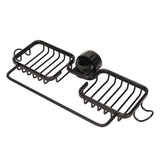 Faucet Storage Shelf Aluminum Plastic Two Containers with Towel Rod for Sponge Rag Kitchen Bathroom Black - Close-Up Angle