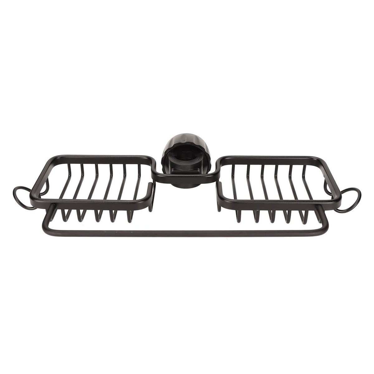 Faucet Storage Shelf Aluminum Plastic Two Containers with Towel Rod for Sponge Rag Kitchen Bathroom Black