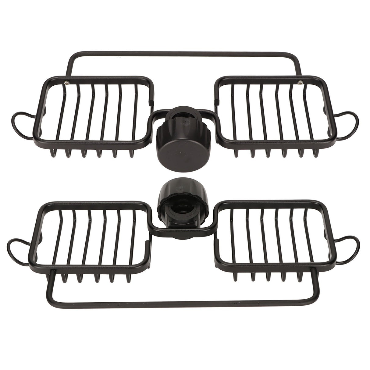 Faucet Storage Shelf Aluminum Plastic Two Containers with Towel Rod for Sponge Rag Kitchen Bathroom Black
