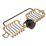 Faucet Storage Shelf Aluminum Plastic Two Containers with Towel Rod for Sponge Rag Kitchen Bathroom Black Gold