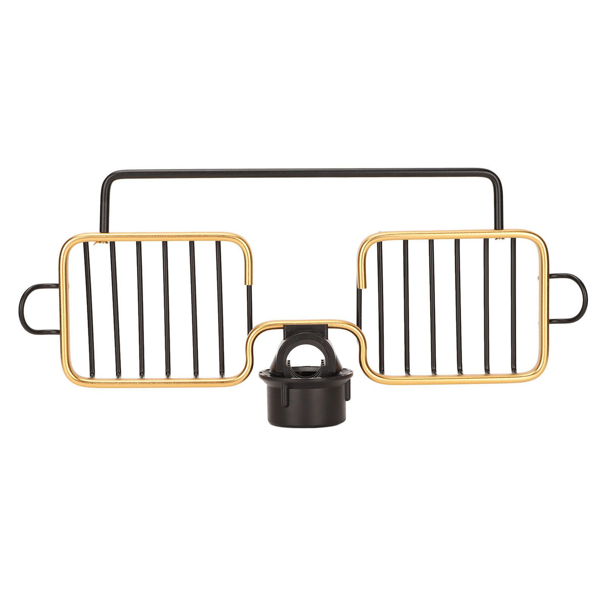 Faucet Storage Shelf Aluminum Plastic Two Containers with Towel Rod for Sponge Rag Kitchen Bathroom Black Gold