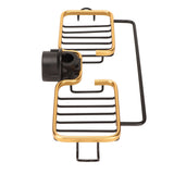 Faucet Storage Shelf Aluminum Plastic Two Containers with Towel Rod for Sponge Rag Kitchen Bathroom Black Gold