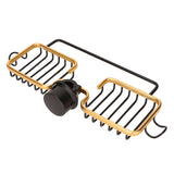 Faucet Storage Shelf Aluminum Plastic Two Containers with Towel Rod for Sponge Rag Kitchen Bathroom Black Gold