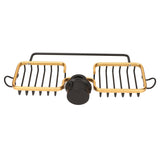 Faucet Storage Shelf Aluminum Plastic Two Containers with Towel Rod for Sponge Rag Kitchen Bathroom Black Gold - Close-Up Angle