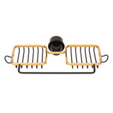 Faucet Storage Shelf Aluminum Plastic Two Containers with Towel Rod for Sponge Rag Kitchen Bathroom Black Gold - Extra Image