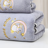 Bath Towel Coral Fleece Water Absorption Soft Thicken Shower Towel for Home Beach Grey 34x76 - Side View