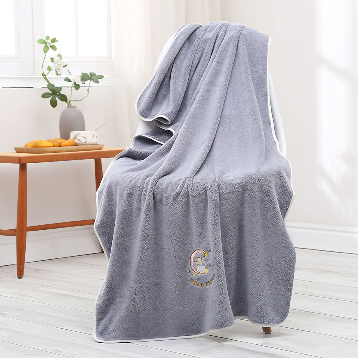 Bath Towel Coral Fleece Water Absorption Soft Thicken Shower Towel for Home Beach Grey 34x76