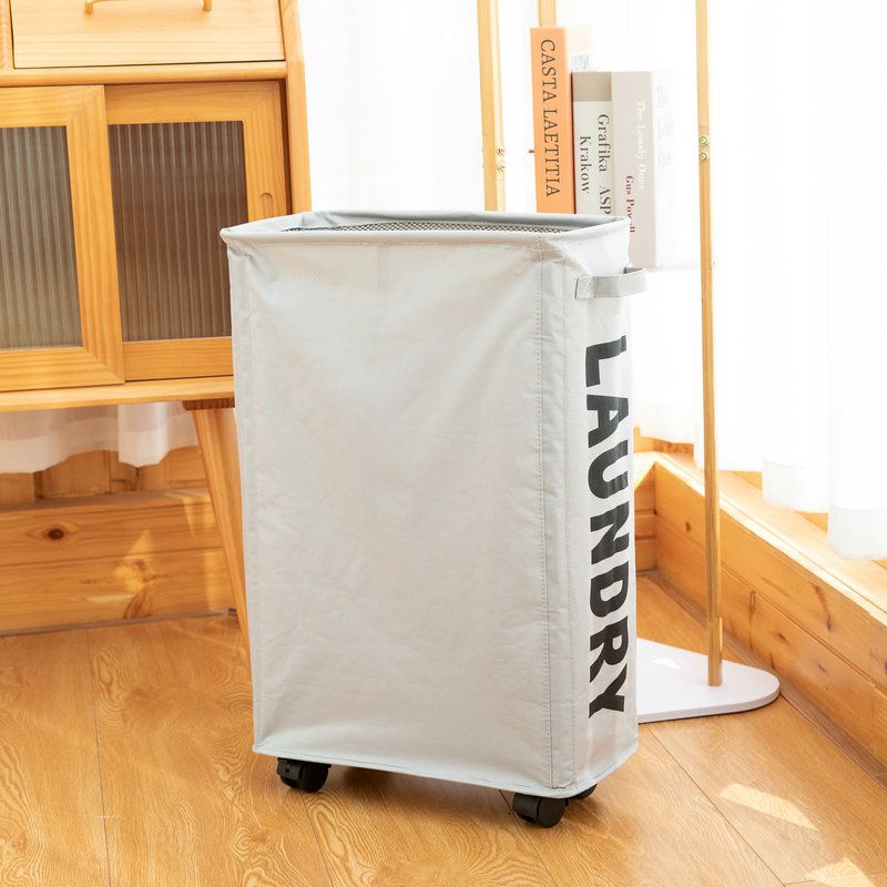 Foldable Laundry Basket Oxford Cloth Easy Install Storage Basket with Mesh Pulleys White