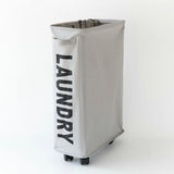 Foldable Laundry Basket Oxford Cloth Easy Install Storage Basket with Mesh Pulleys Light Gray