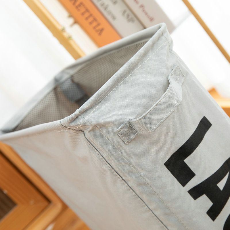 Foldable Laundry Basket Oxford Cloth Easy Install Storage Basket with Mesh Pulleys Light Gray