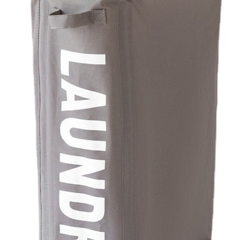 Foldable Laundry Basket Oxford Cloth Easy Install Storage Basket with Mesh Pulleys Dark Gray