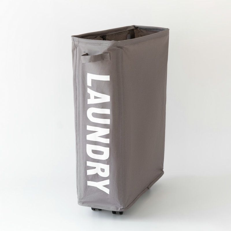 Foldable Laundry Basket Oxford Cloth Easy Install Storage Basket with Mesh Pulleys Dark Gray