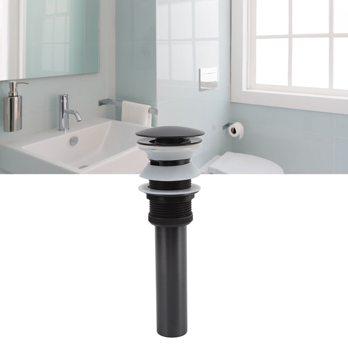 Bathroom Basin Sink Popping Up Drainer Lavatory Odor Resistant Sink Waste Drainer Black with Basket With Overflow Hole