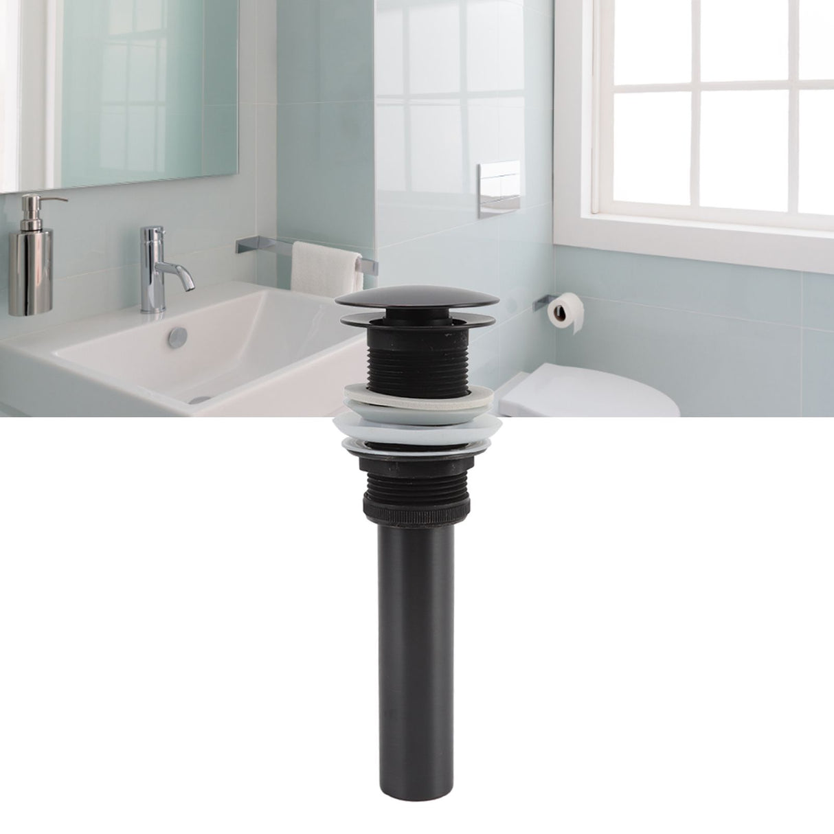 Bathroom Basin Sink Popping Up Drainer Lavatory Odor Resistant Sink Waste Drainer Black with Basket Without Overflow Hole