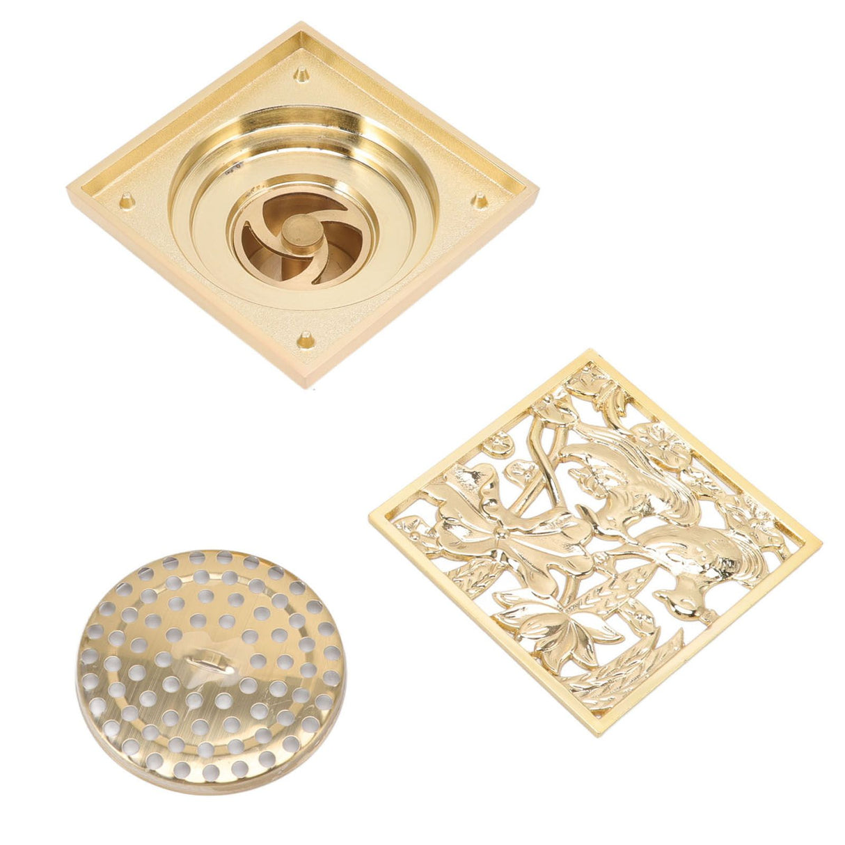 Floor Drain Shallow Water Quadrate Copper Stainless Steel Odor Proof Insect Proof for Bathroom Kitcheng Golden Color