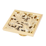 Floor Drain Shallow Water Quadrate Copper Stainless Steel Odor Proof Insect Proof for Bathroom Kitcheng Golden Color - Front View