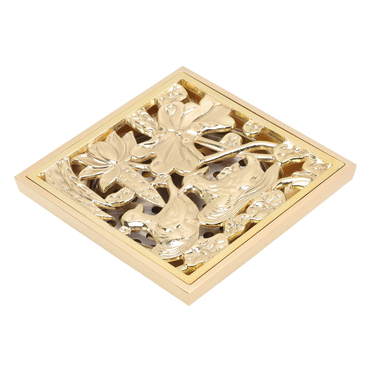 Floor Drain Shallow Water Quadrate Copper Stainless Steel Odor Proof Insect Proof for Bathroom Kitcheng Golden Color