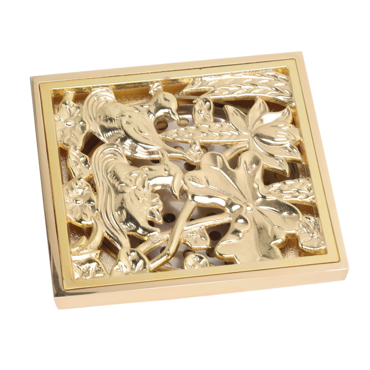 Floor Drain Shallow Water Quadrate Copper Stainless Steel Odor Proof Insect Proof for Bathroom Kitcheng Golden Color