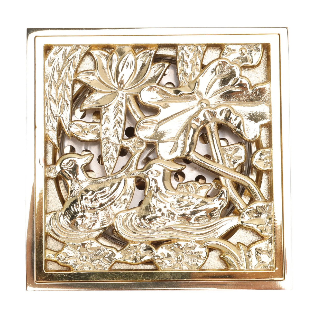 Floor Drain Shallow Water Quadrate Copper Stainless Steel Odor Proof Insect Proof for Bathroom Kitcheng Golden Color