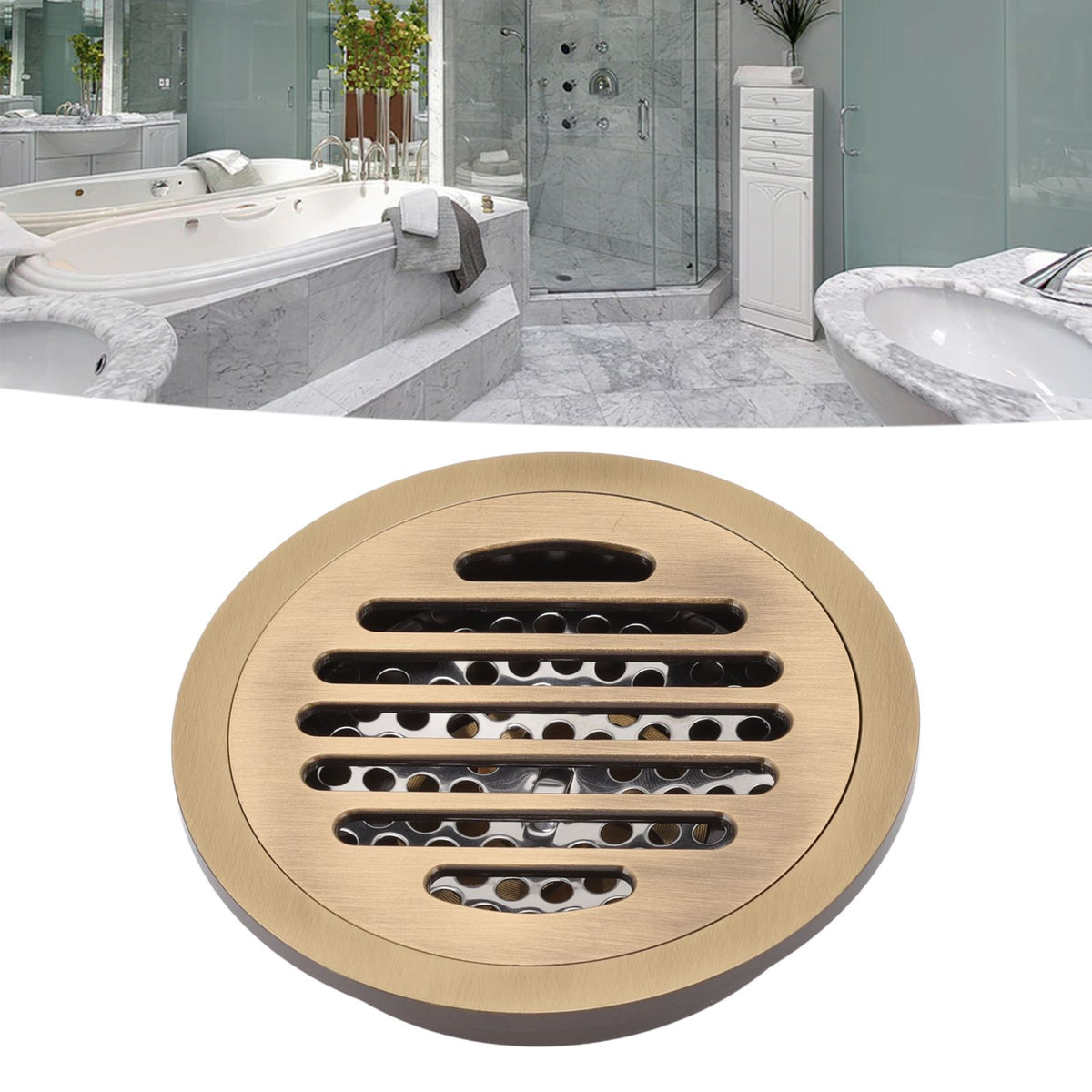 Round Shower Drain Vintage Style Robust Wearproof Sturdy Circle Floor Drain for Bathroom Garage
