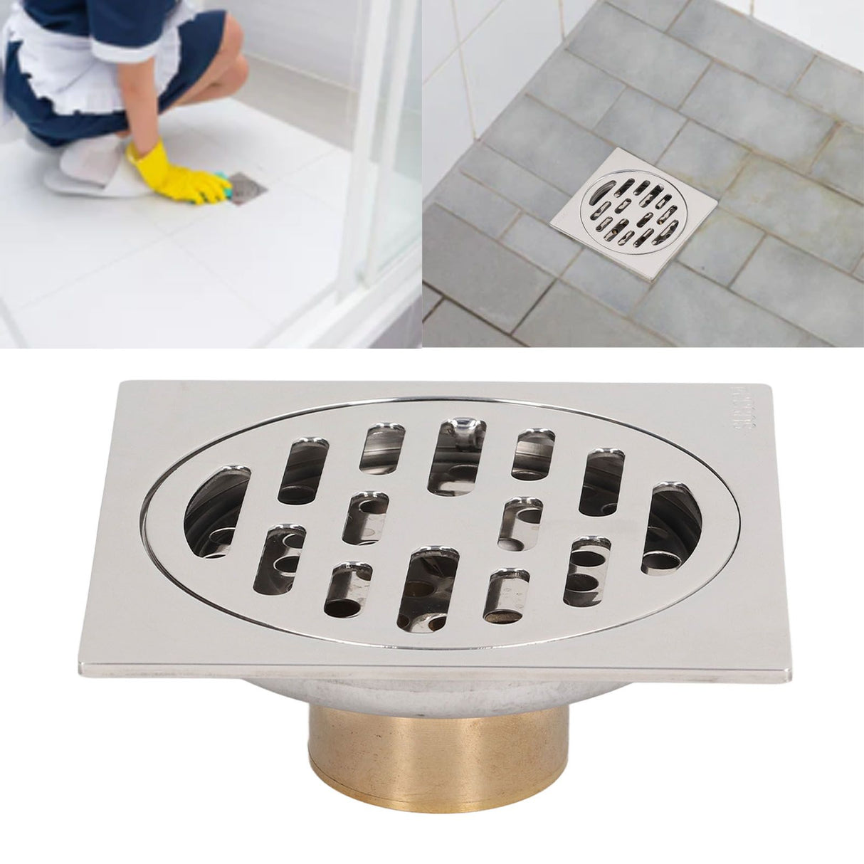 4 Inch Square Floor Drain Odor Proof Insect Proof Shallow Floor Drain with Pure Copper Core for Bathroom Kitchen Balcony Plating Shallow Water