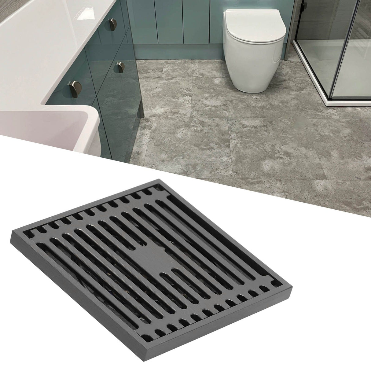 Floor Drain Stainless Steel Square Anti Odor Large Displacement Bathroom Grate for Home Balcony Grey
