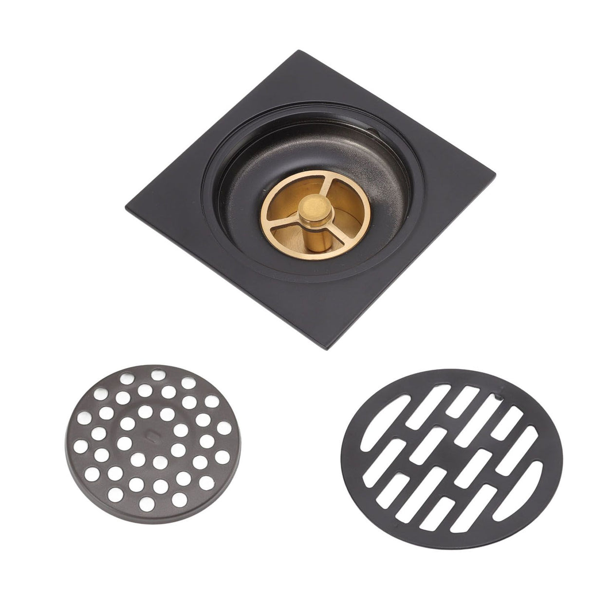 Floor Drain European Style Antique Stainless Steel and Copper Square Shower Grate for Balcony Kitchen Black