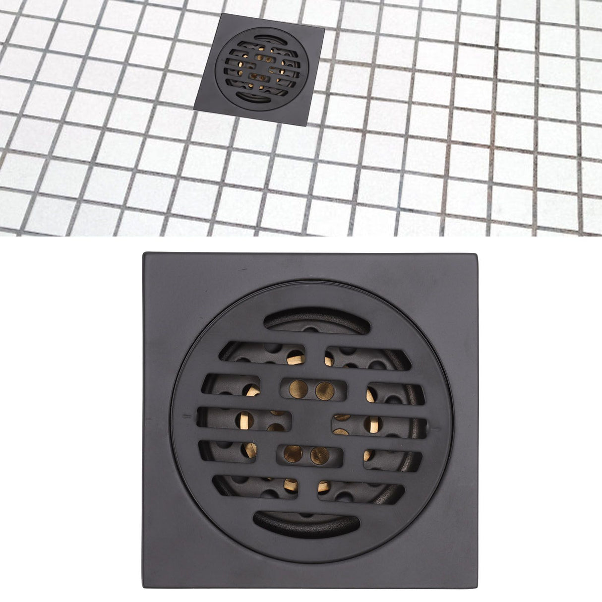 Floor Drain European Style Antique Stainless Steel and Copper Square Shower Grate for Balcony Kitchen Black