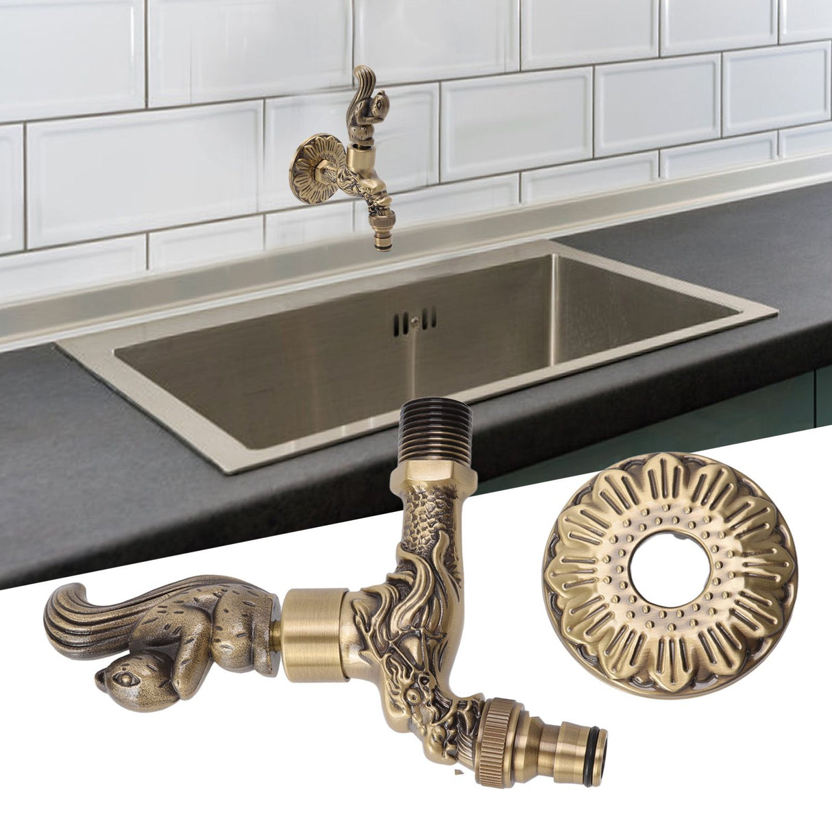 Water Faucet Copper Tap G1/2 Female Thread Home Decoration for Sink Basin Bathroom Squirrel and Dragon Pattern